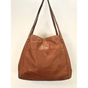 American Leather Shoulder Bag Tote Soft Pebbled Brown Zip Around Medium Carryall